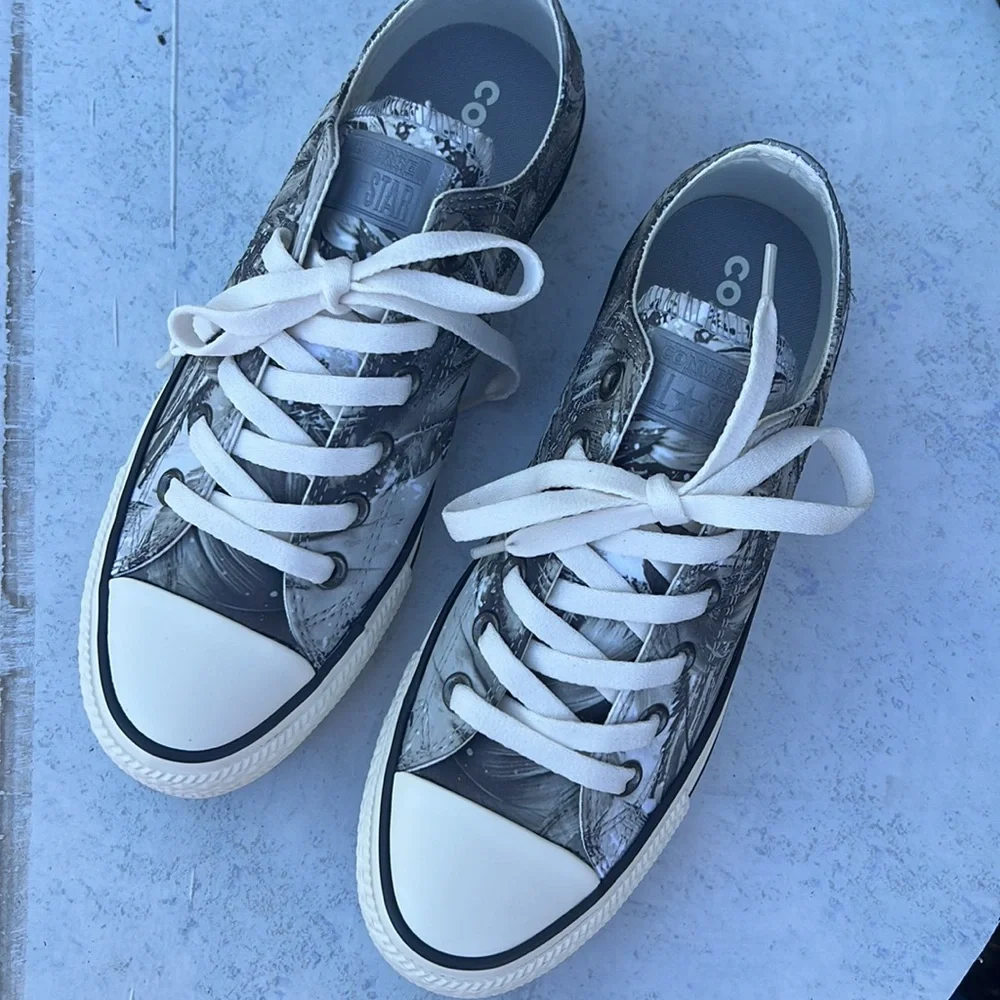 🪶 New Embroidered Feathers Converse CTAS Gray & Black Low Top Boho Sneakers - Picture 13 of 16
